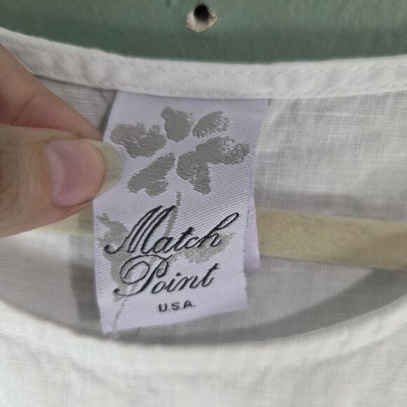 Match Point Womens White Round Neck Short Sleeve Linen Top Lightweight Summer - Picture 3 of 4